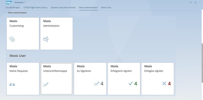 Ansicht von MOXIS in der Oberfläche von SAP