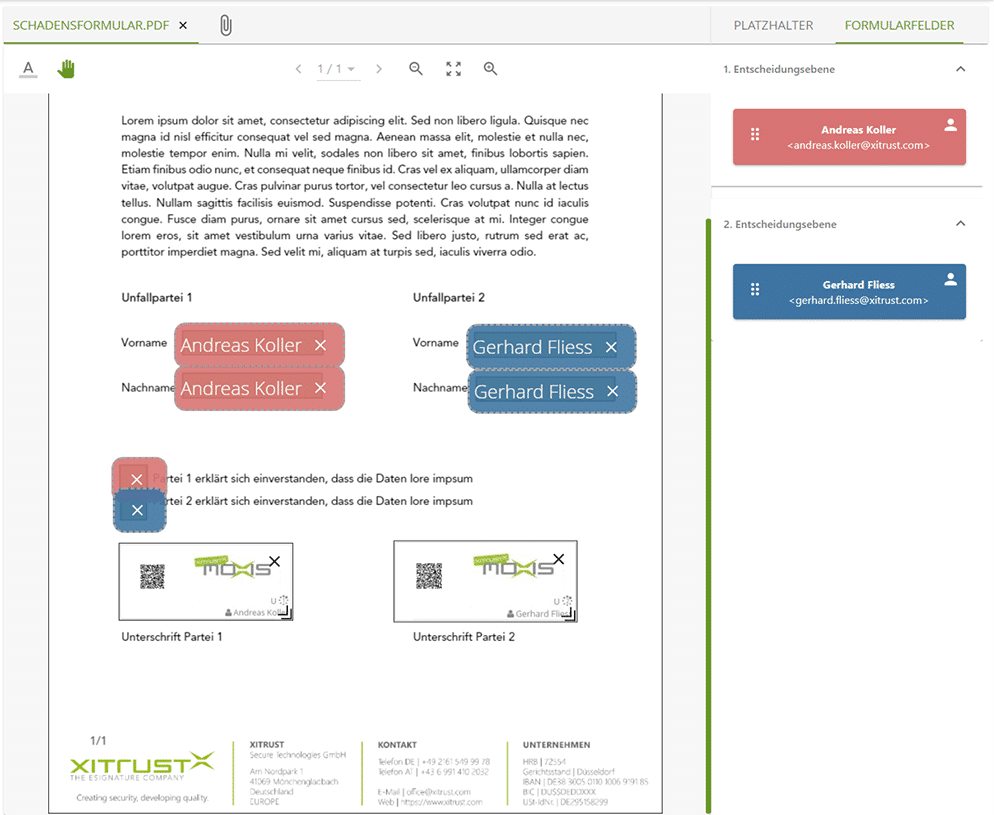 Formularfelder in MOXIS erweitern zu unterschreibende Dokumente auf intelligente Art und Weise.