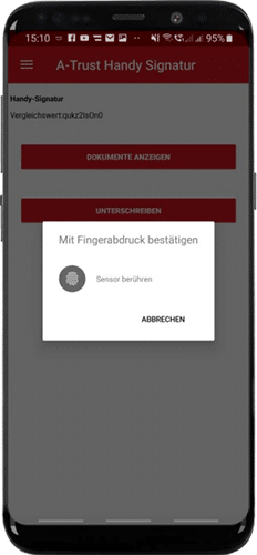 Auslösen einer qualifizierten elektronischen Signatur (QES) per Fingerprint.